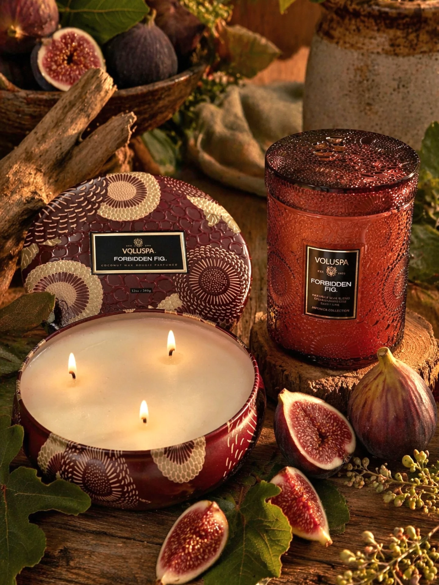 Velas perfumadas Voluspa Forbidden Fig com figos frescos
